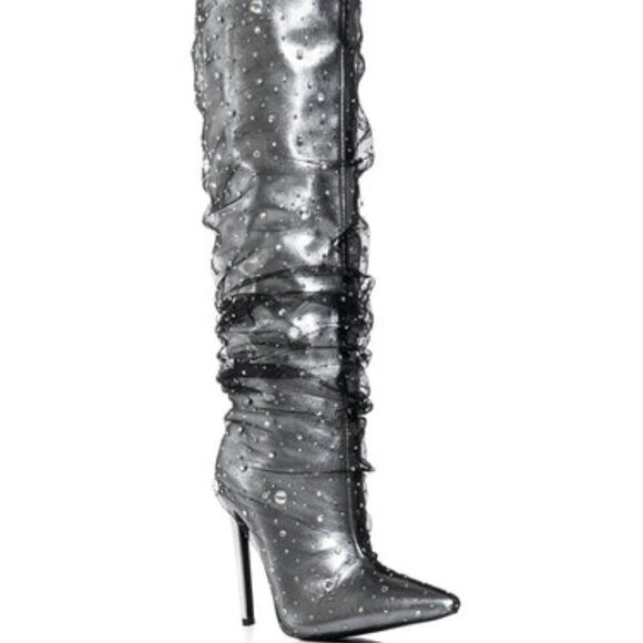AZALEA WANG " SHEERED TRANSPARANCY " SILVER EMBELLISHED BOOT( BRAND NEW !!!!! - Picture 3 of 4